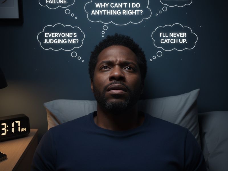 Self-criticism keeping someone awake and triggering nighttime hunger