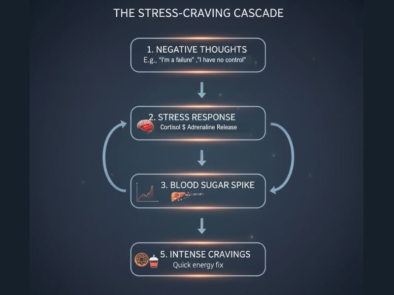 The biochemical cascade from self-criticism to food urgency and diet sabotage