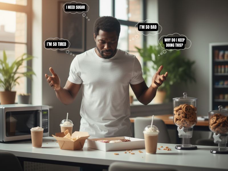 Blood sugar chaos leading to why people sabotage their diet after negative self-talk