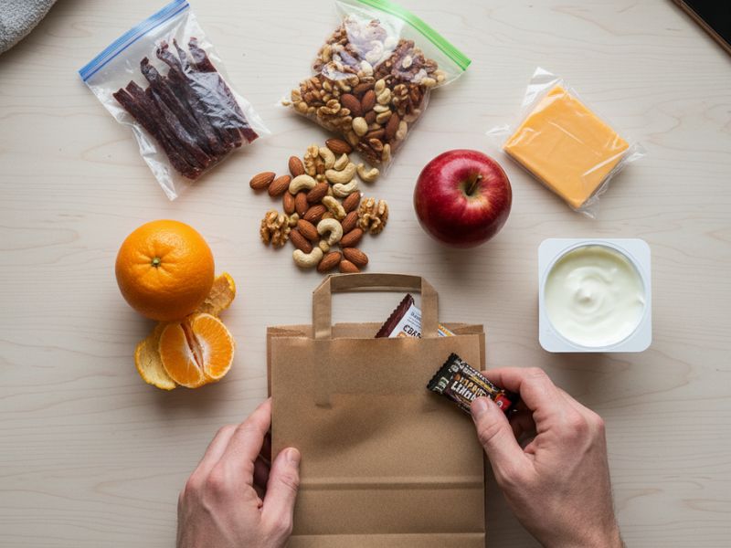 Practical shame-free snack options for managing blood sugar and stress eating during work shifts