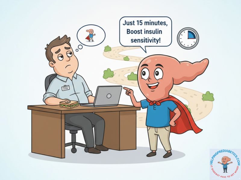 Person walking after eating lunch outdoors for blood sugar control