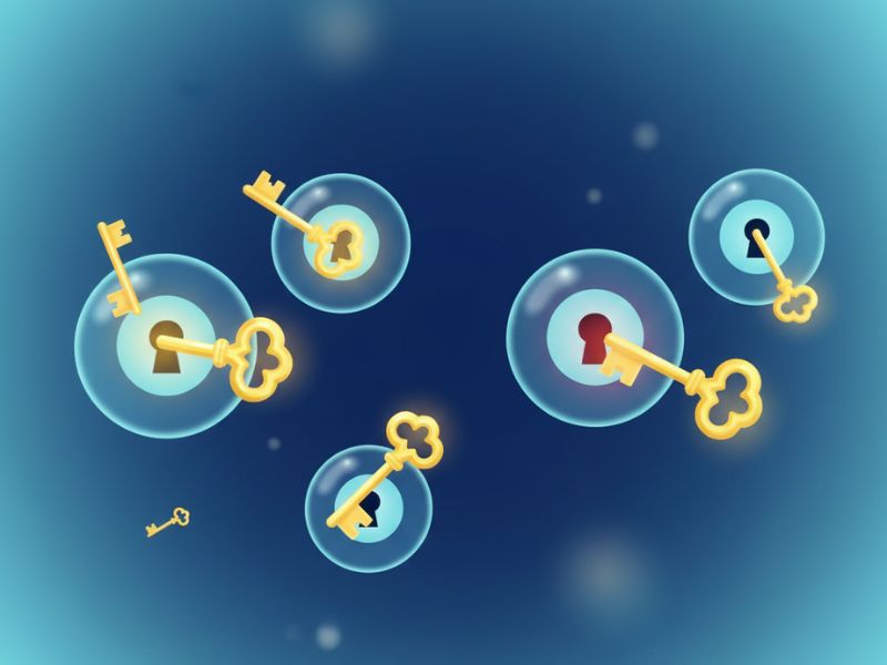 Medical illustration of insulin molecules as keys and cell receptors showing insulin resistance