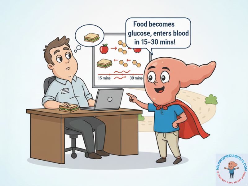 Blood glucose meter showing post-meal blood sugar spike