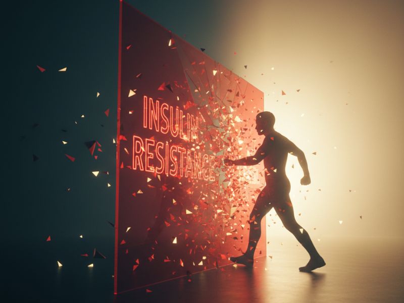 Person breaking through barrier representing reversing insulin resistance and weight gain