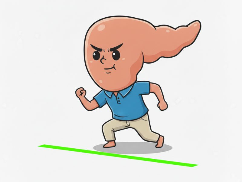 Hopeful pancreas character at starting line ready to begin