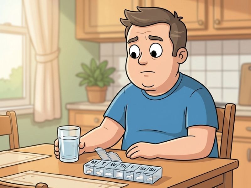 Person with prediabetes reviewing medication before starting a fasting protocol
