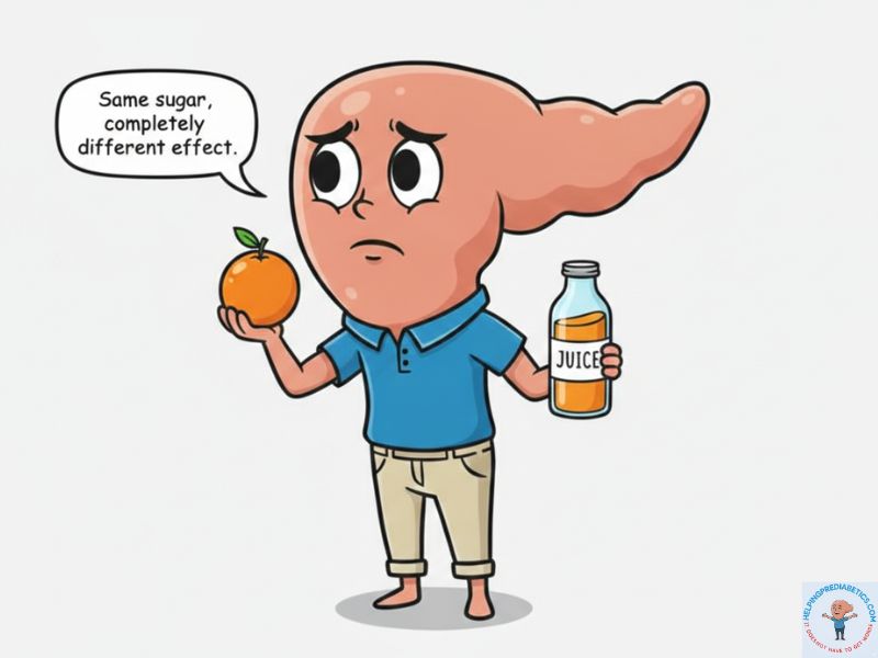 Whole orange versus orange juice showing different sugar effects on body