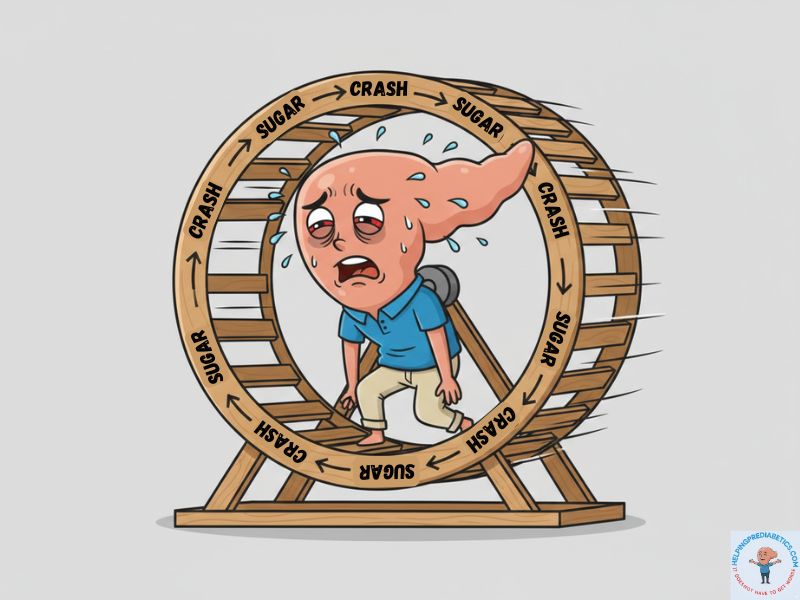 Sugar energy crash cycle showing blood sugar roller coaster effect