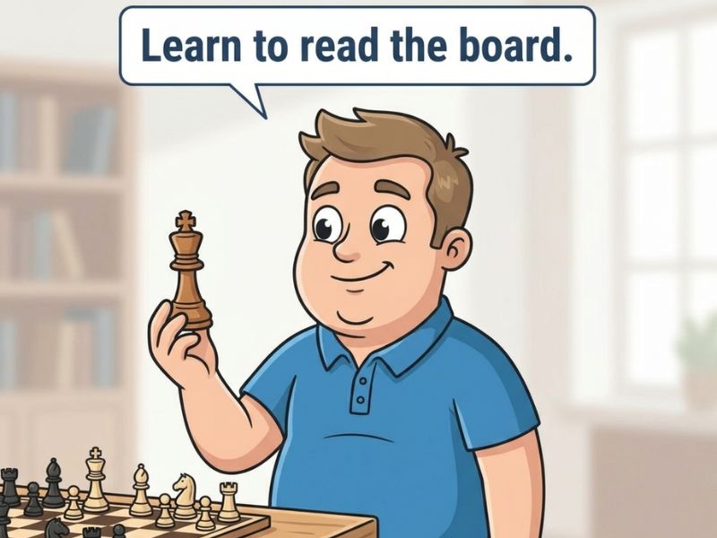 Cartoon character holding a chess piece representing pattern recognition in blood sugar management