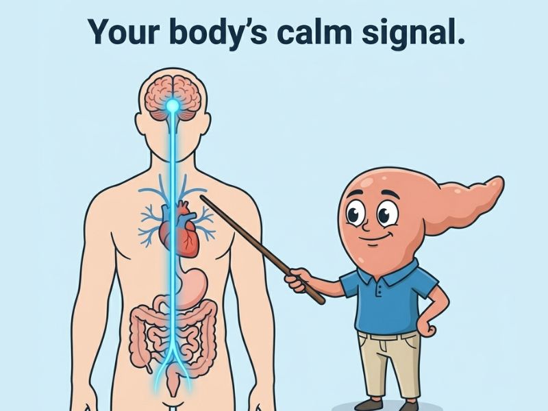 Illustration of the vagus nerve pathway controlling digestion and calm state