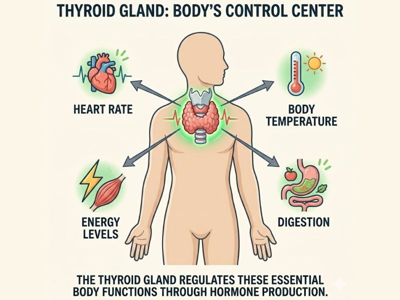 thyroid gland location and its role in metabolism and blood glucose regulation