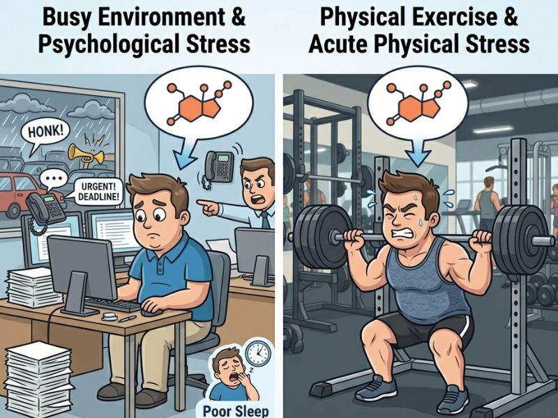 does exercise raise blood sugar — Tom carrying combined life stress and gym stress with same cortisol response