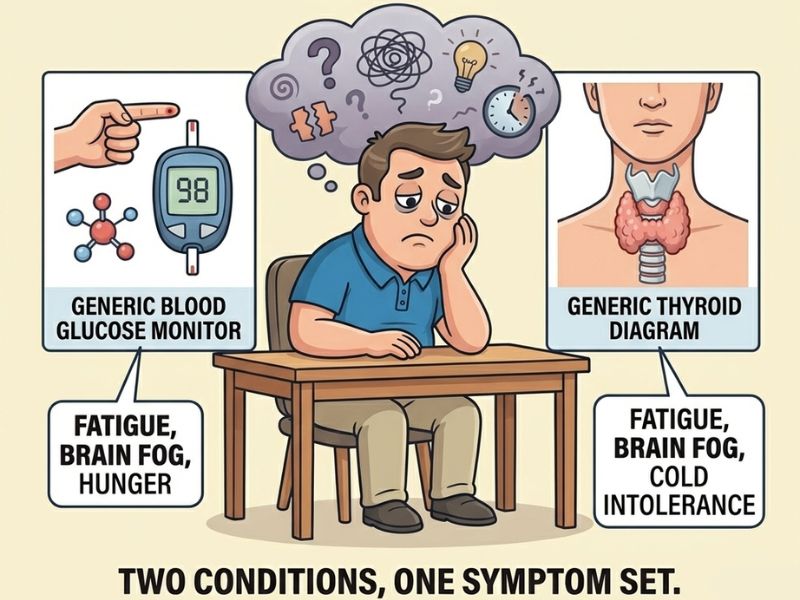 overlapping symptoms of hypothyroidism and insulin resistance including fatigue and brain fog