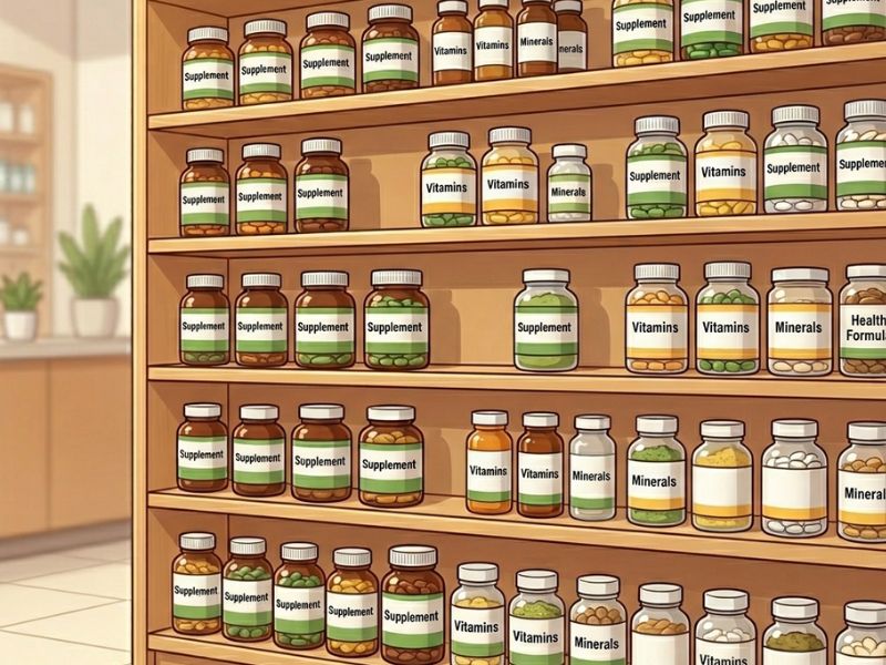 Pharmacy supplement shelf with omega-3 products